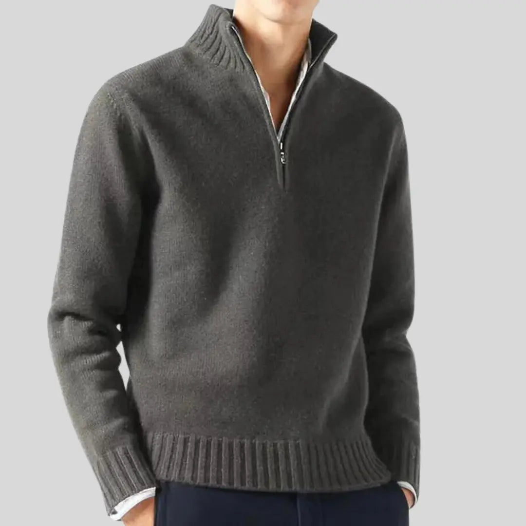 Herre Pullover Sweater med Halv-Zip Design og Praktisk Brystlomme 5