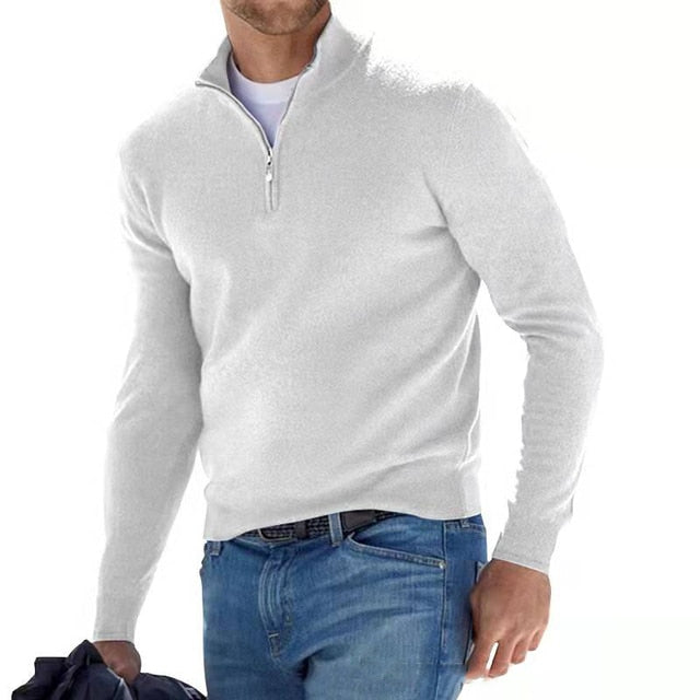 Herre Pullover V-Hals Kvart-Zip Blødt Strik 7