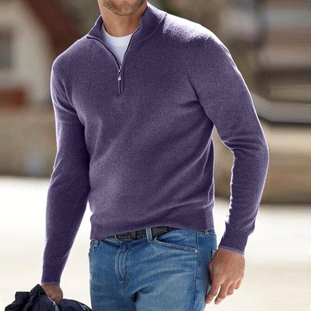 Herre Pullover V-Hals Kvart-Zip Blødt Strik 8