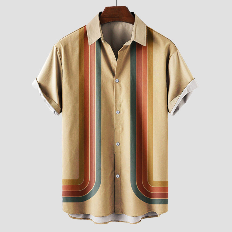 Herre Retro Skjorte Korte Ærmer med Stribemønster 1