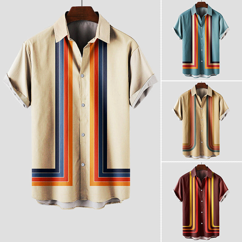 Herre Retro Skjorte Korte Ærmer med Stribemønster 4