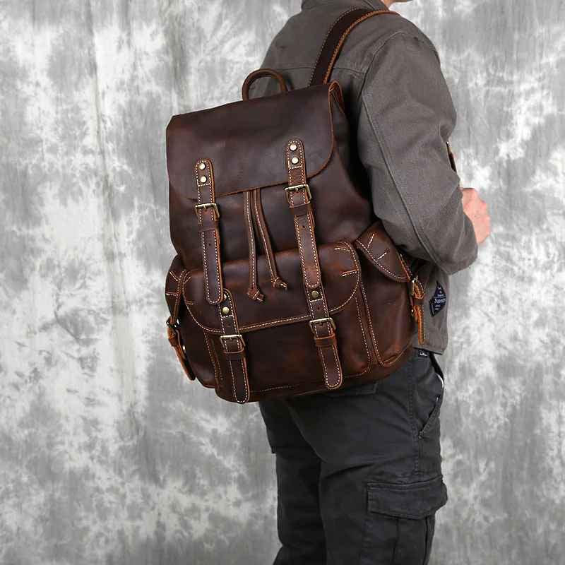 Herre Rygsæk Vintage Stil Rummelig og Praktisk Design 4