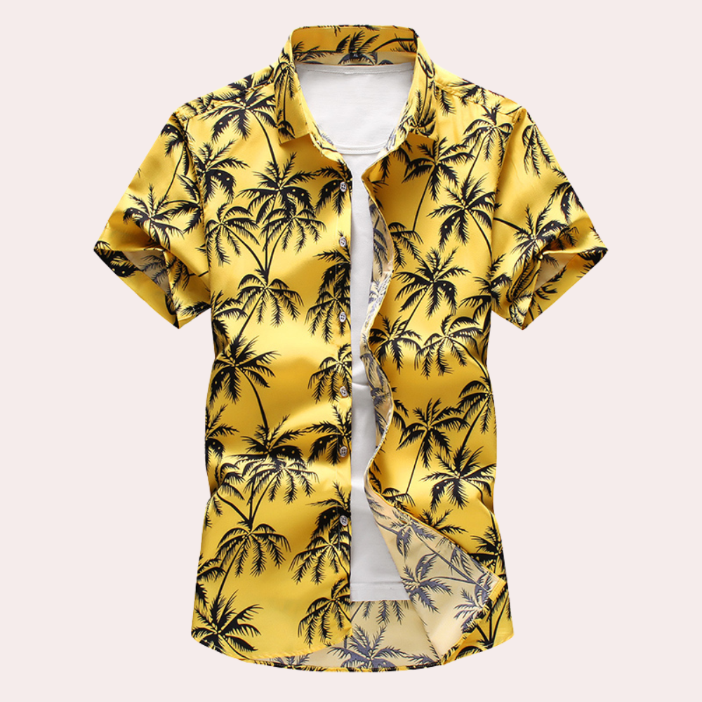 Herre Skjorte Blomstermønster Kortærmet Sommer Casual 3
