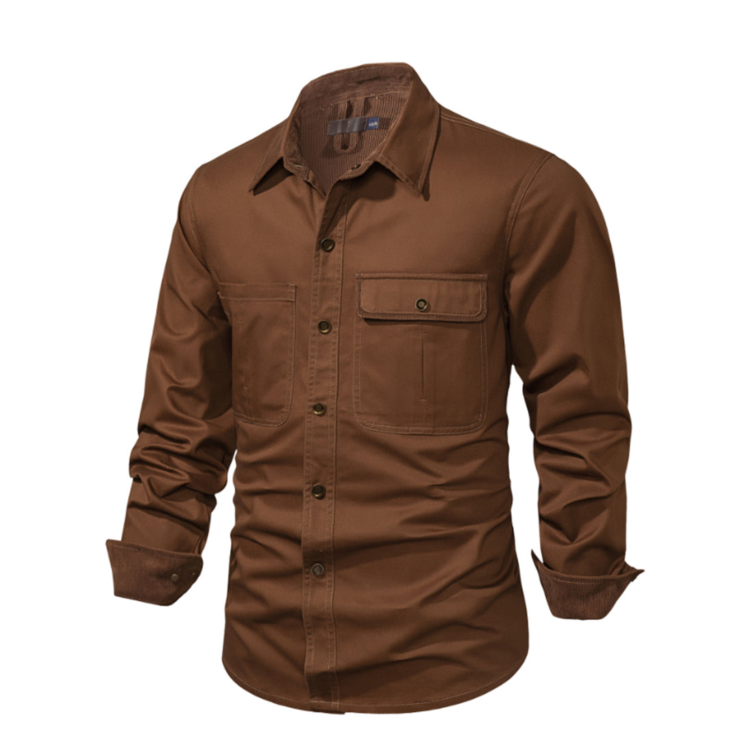 Herre Skjorte Button-Up Lange Ærmer 100% Bomuld med Kontrasterende Mansjetter 10