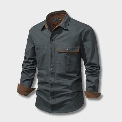 Herre Skjorte Button-Up Lange Ærmer 100% Bomuld med Kontrasterende Mansjetter 4
