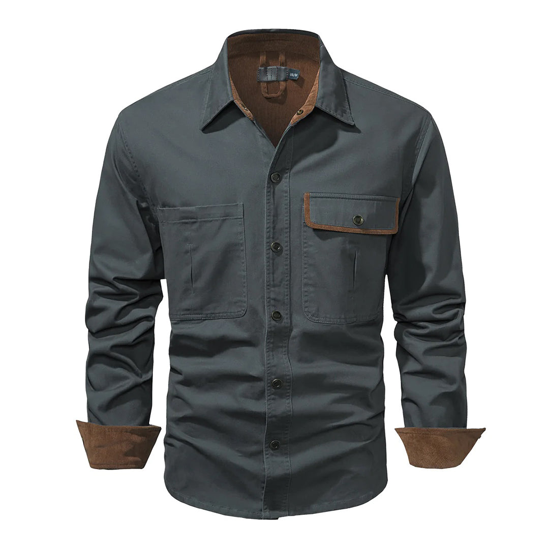 Herre Skjorte Button-Up Lange Ærmer 100% Bomuld med Kontrasterende Mansjetter 5