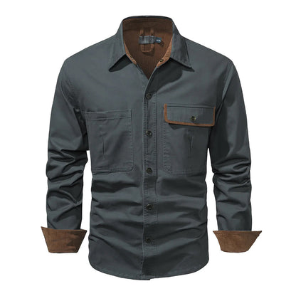 Herre Skjorte Button-Up Lange Ærmer 100% Bomuld med Kontrasterende Mansjetter 5