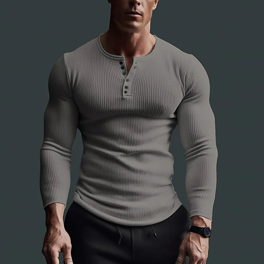Herre Skjorte Henley Tætsiddende Stil til Mænd 3