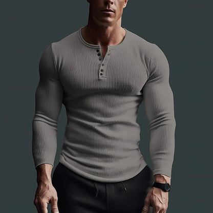 Herre Skjorte Henley Tætsiddende Stil til Mænd 3