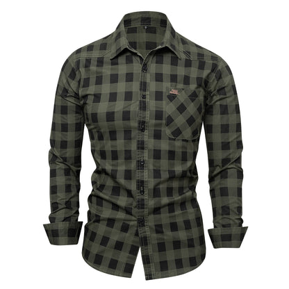 Herre Skjorte Plaid Langærmet 100% Bomuld Casual Komfort 6