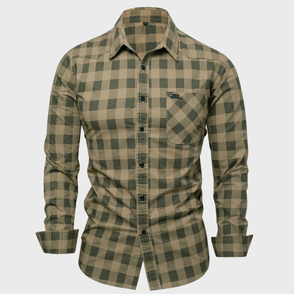 Herre Skjorte Plaid Langærmet 100% Bomuld Casual Komfort 7