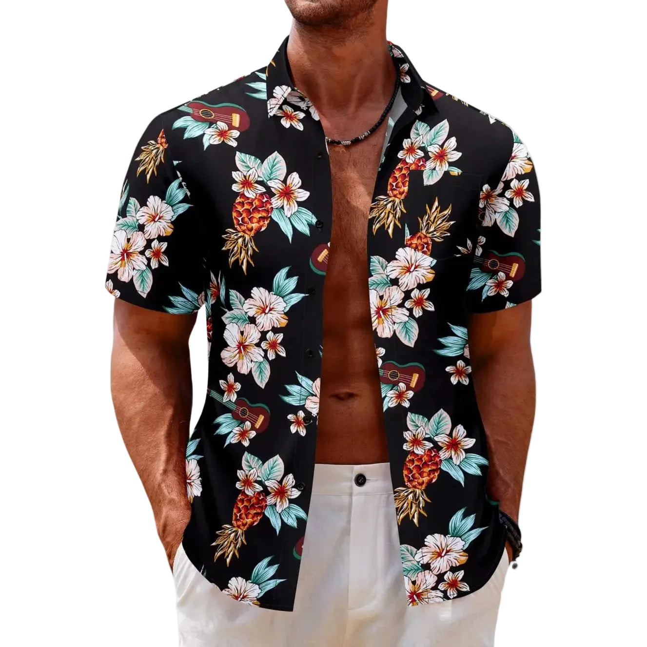 Herre Skjorte med Tropisk Blomsterprint 0