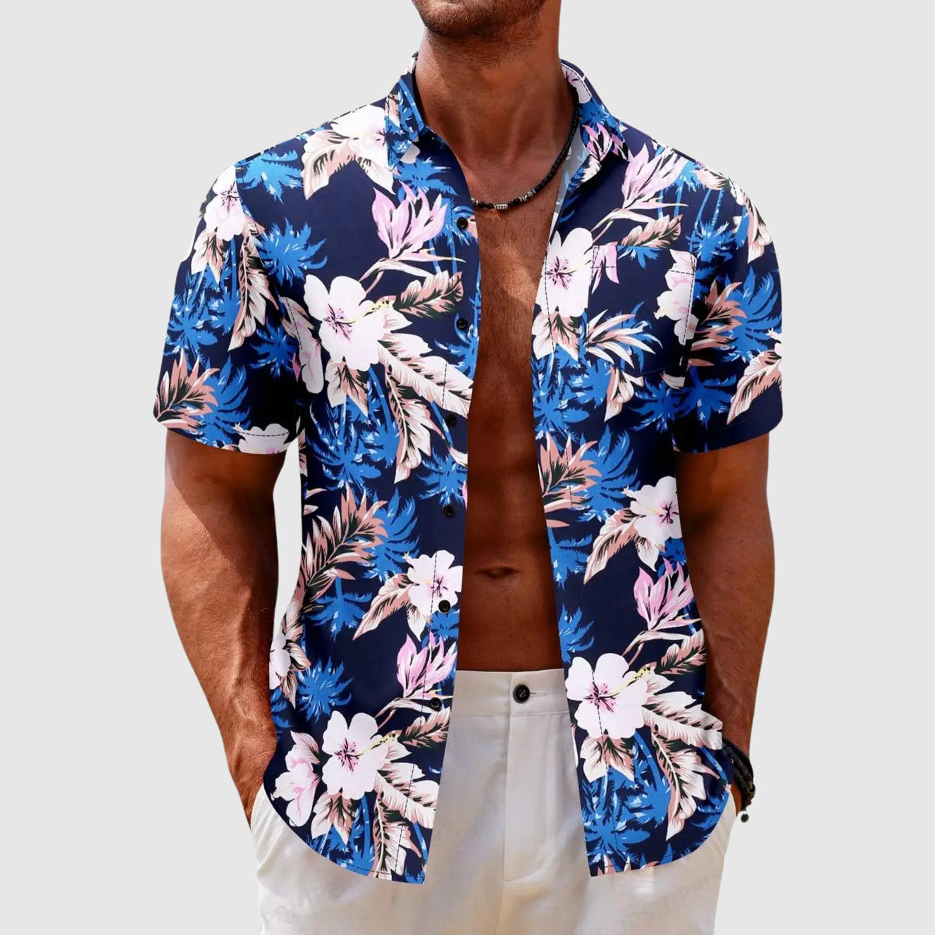 Herre Skjorte med Tropisk Blomsterprint 1