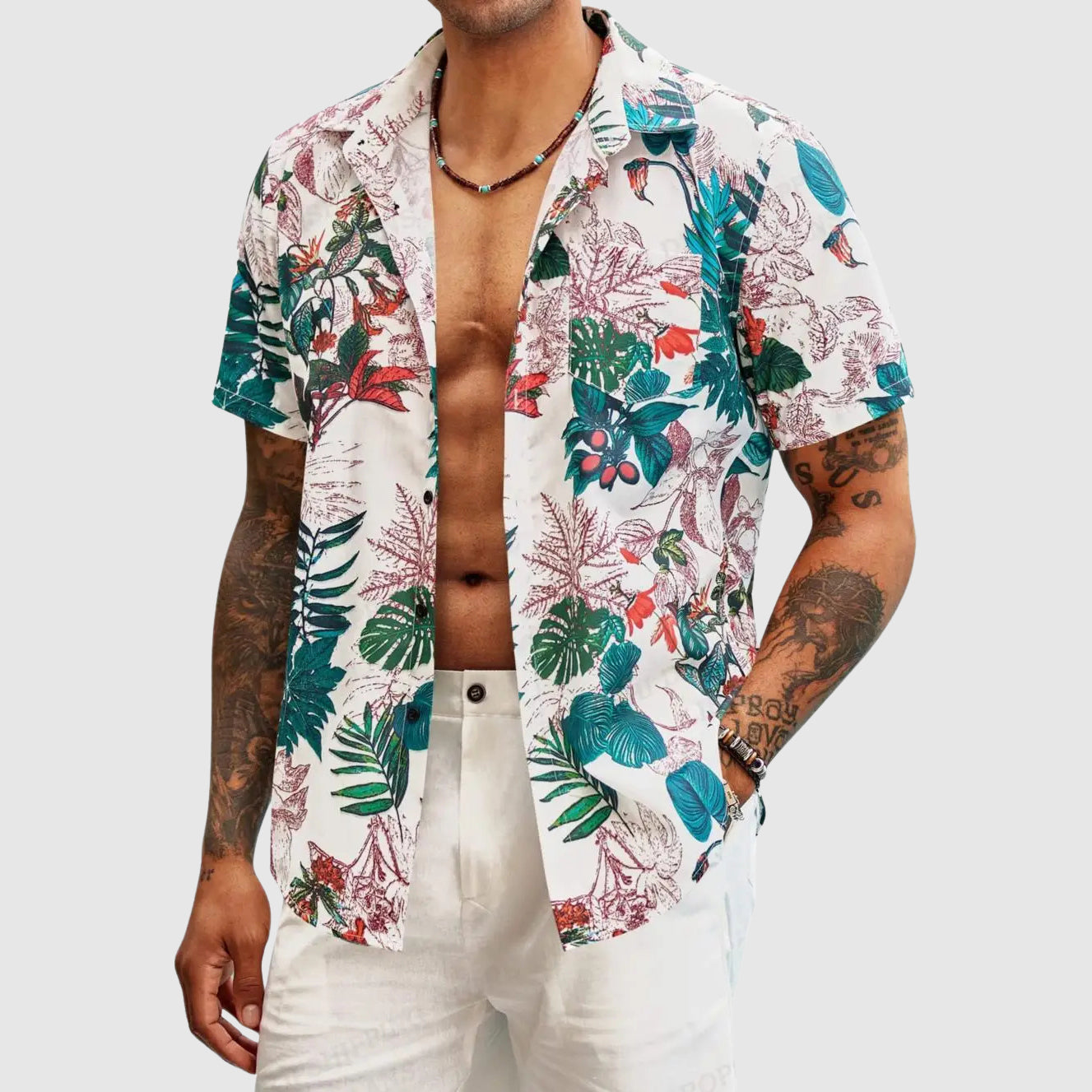 Herre Skjorte med Tropisk Blomsterprint 2