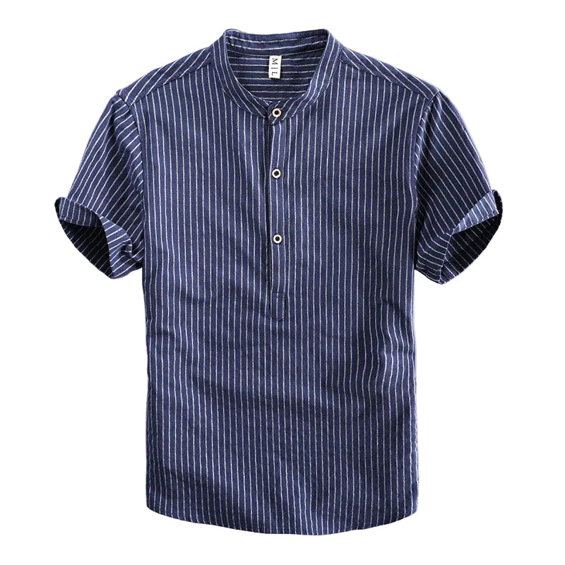 Herre Skjorter Kortærmet Stribet Standkrave Casual 0