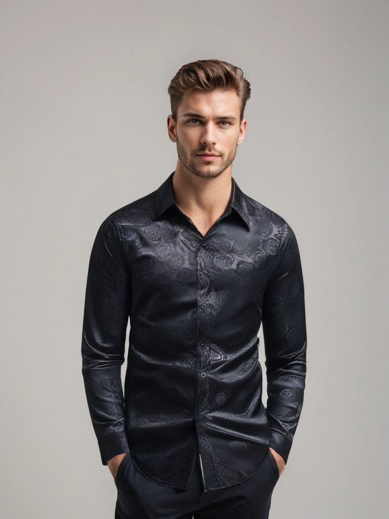 Herre Skjorter Langærmet Bomuld med Blomsterdetaljer 0