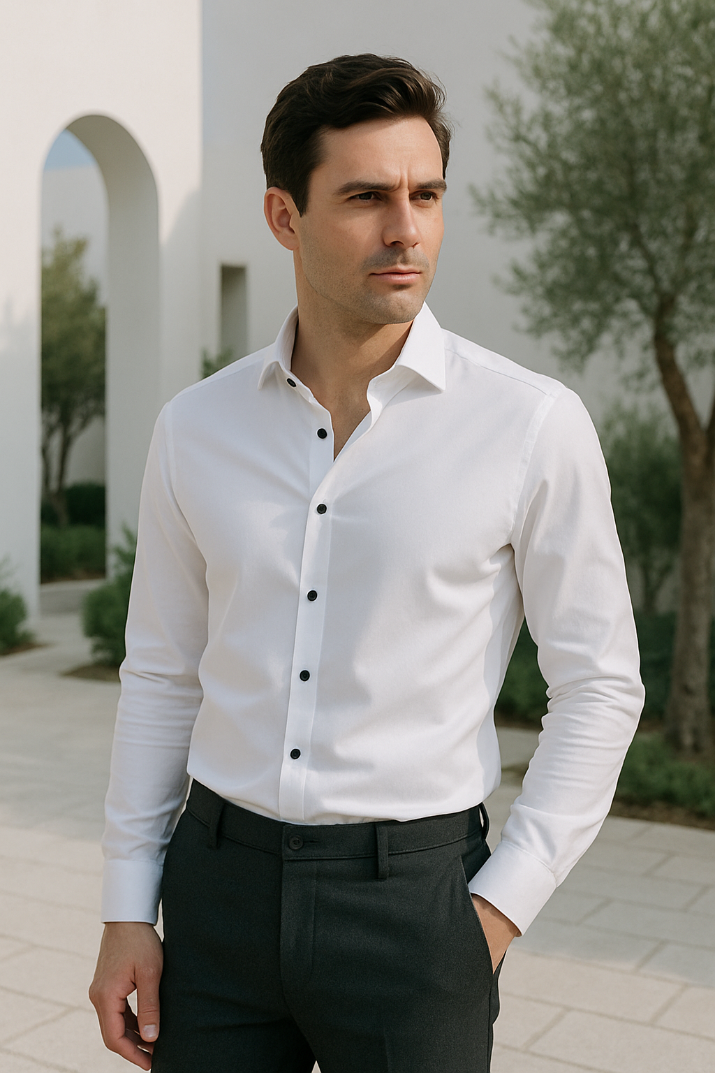 Herre Skjorter Smart Casual Slim Fit Stretchbart Åndbart Stof 2