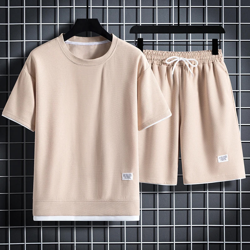 Herre Sporty Casual Sæt Overdimensioneret Skjorte og Shorts 1