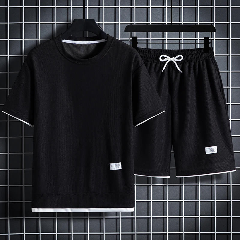 Herre Sporty Casual Sæt Overdimensioneret Skjorte og Shorts 2