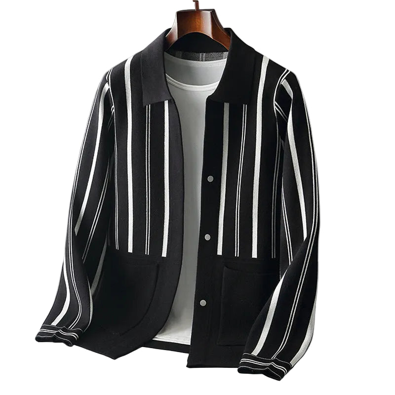 Herre Strikket Cardigan med Striber 0