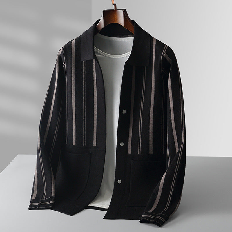 Herre Strikket Cardigan med Striber 1