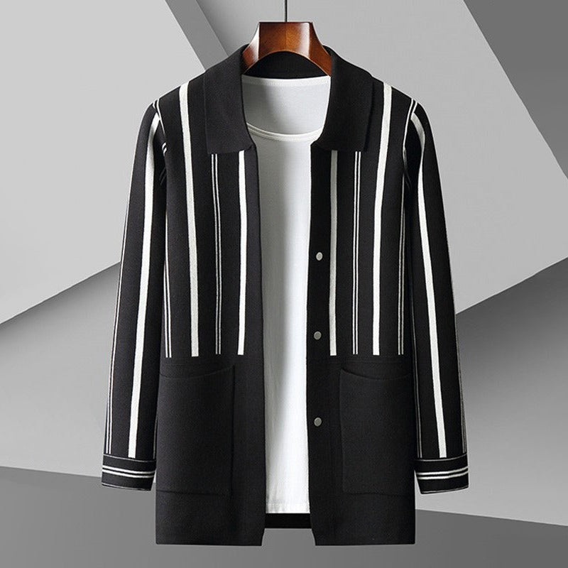 Herre Strikket Cardigan med Striber 2