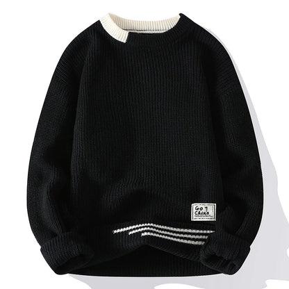 Herre Strikket Sweater med Farveblok Design 3