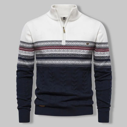 Herre Striktrøje Quart Zipper Noors Mønster Blød Stof 2