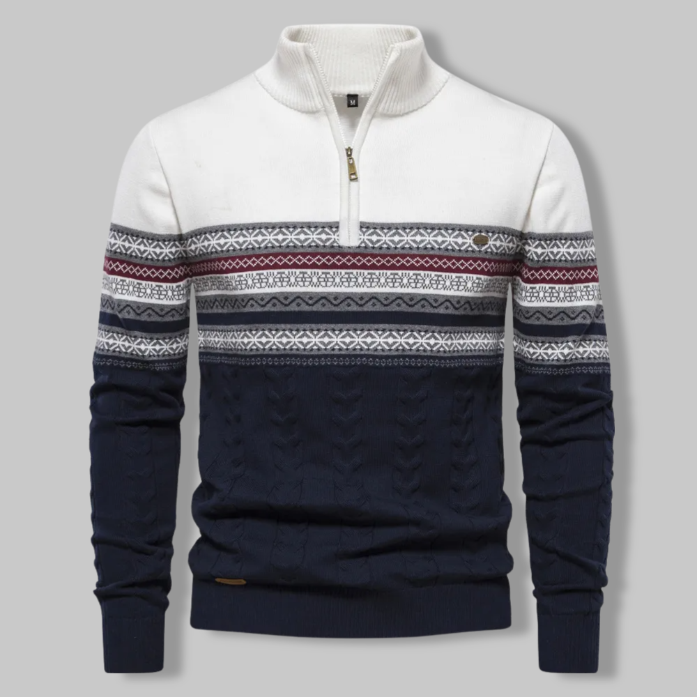 Herre Striktrøje Quart Zipper Noors Mønster Blød Stof 2