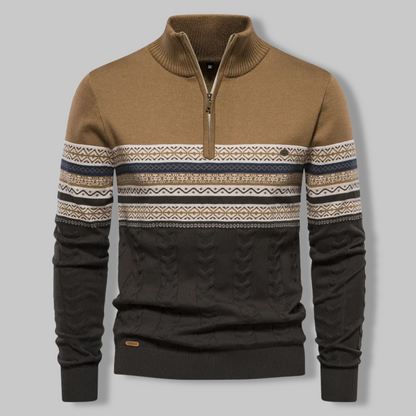 Herre Striktrøje Quart Zipper Noors Mønster Blød Stof 3