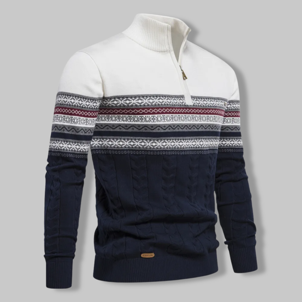 Herre Striktrøje Quart Zipper Noors Mønster Blød Stof 4