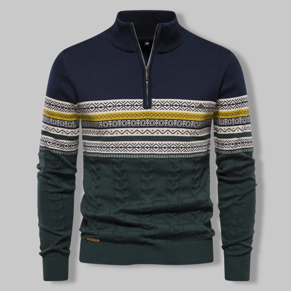 Herre Striktrøje Quart Zipper Noors Mønster Blød Stof 5