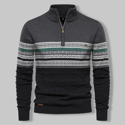 Herre Striktrøje Quart Zipper Noors Mønster Blød Stof 6