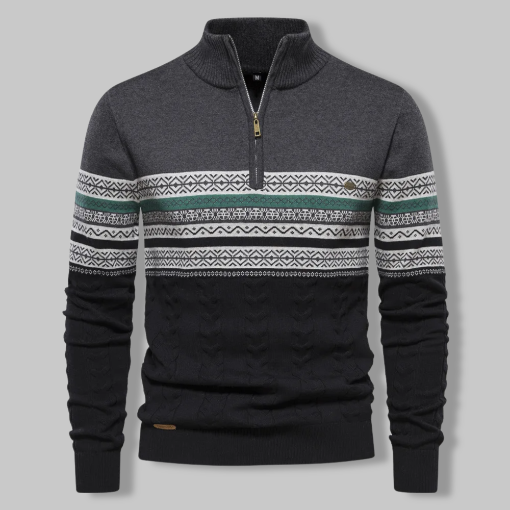 Herre Striktrøje Quart Zipper Noors Mønster Blød Stof 6