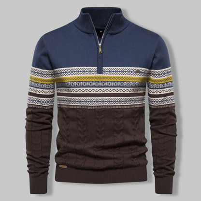Herre Striktrøje Quart Zipper Noors Mønster Blød Stof 7