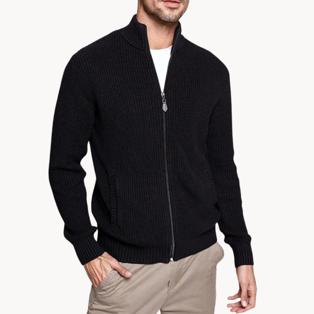Herre Striktrøje med Ribbet Design og Zip Hals 1