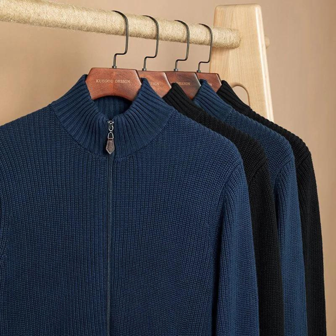 Herre Striktrøje med Ribbet Design og Zip Hals 4