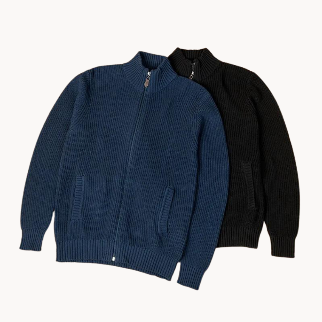 Herre Striktrøje med Ribbet Design og Zip Hals 6