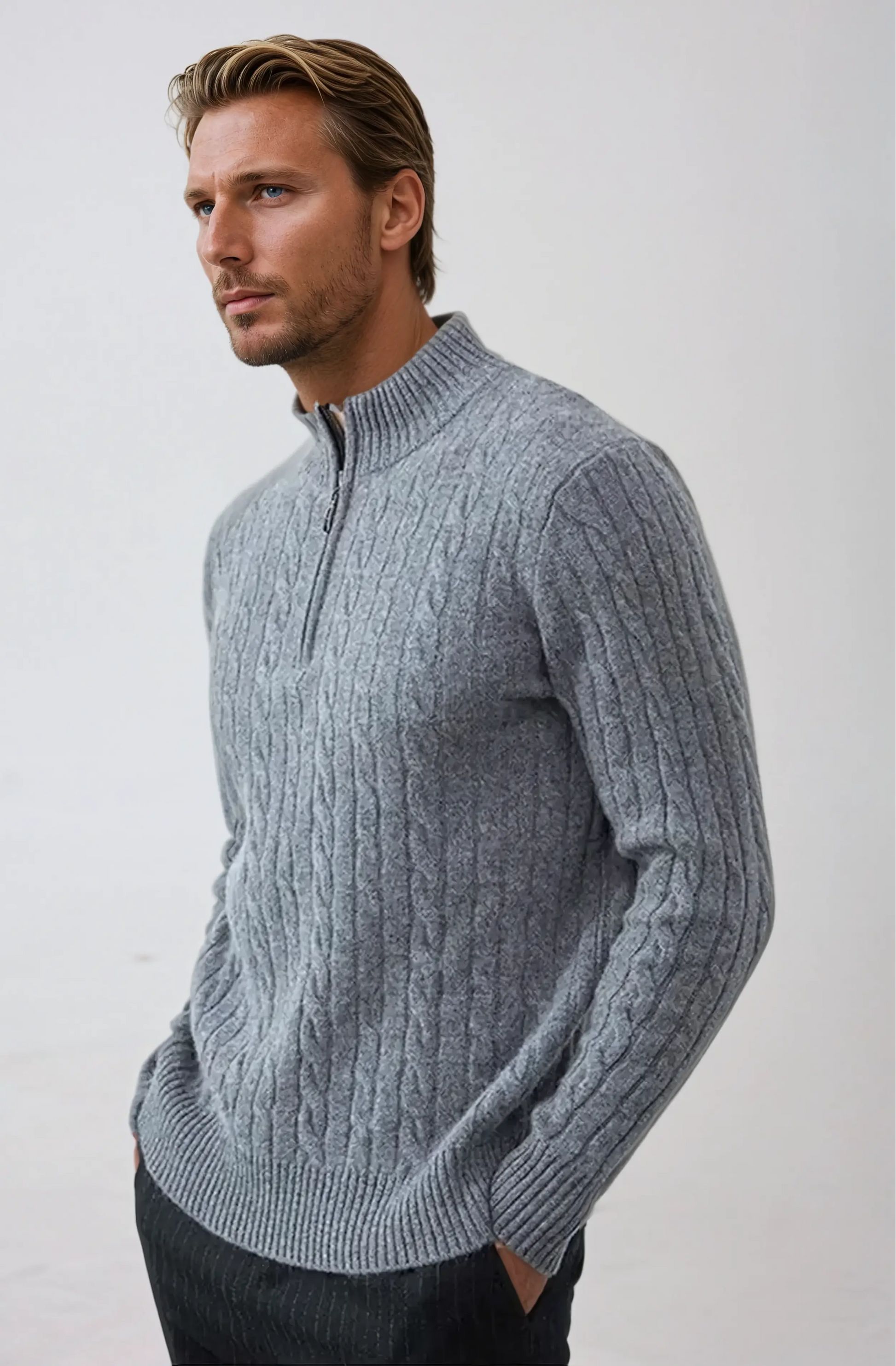 Herre Sweatshirt med Lynlås og Kabelstrikning 2