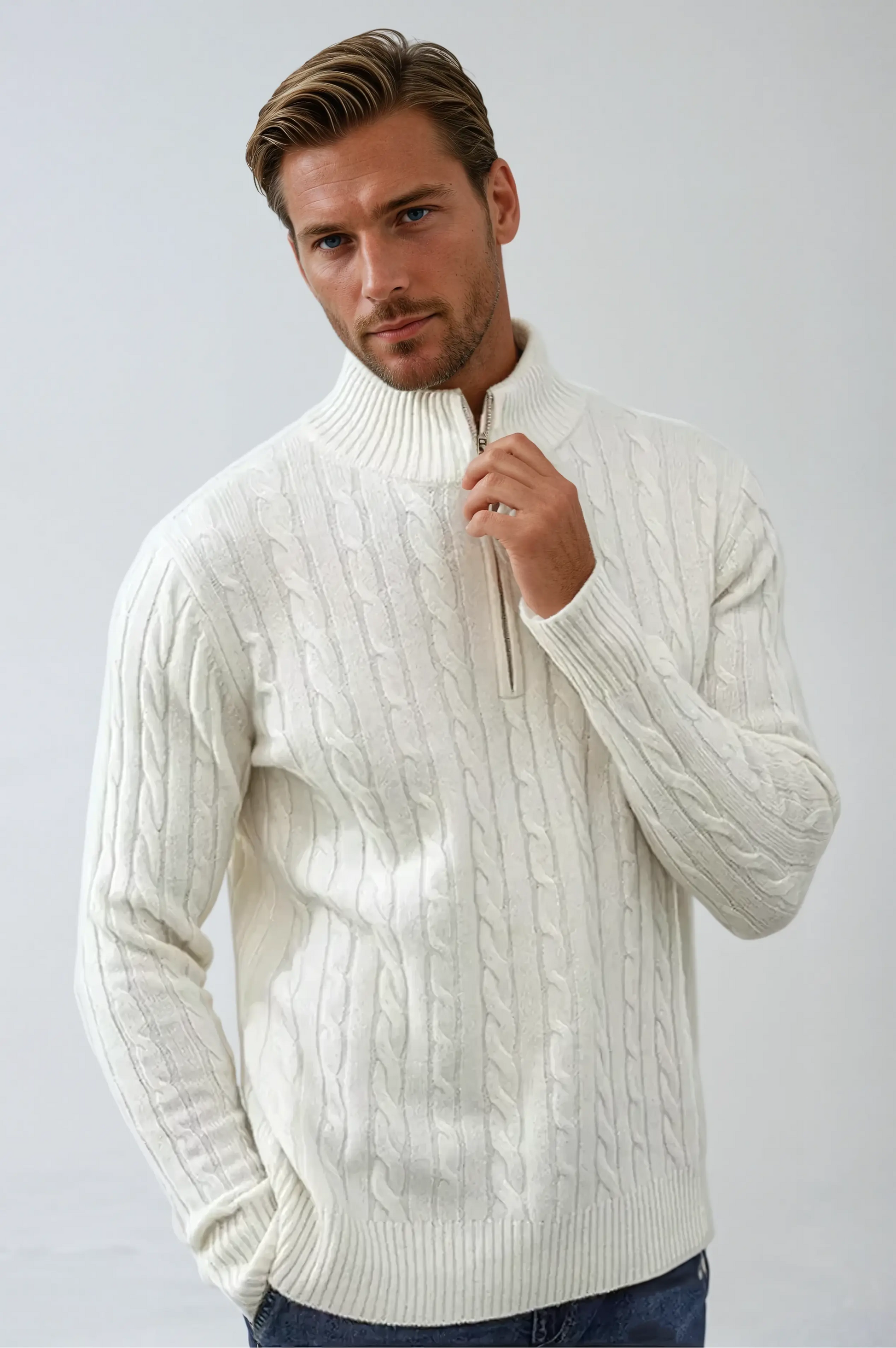 Herre Sweatshirt med Lynlås og Kabelstrikning 3
