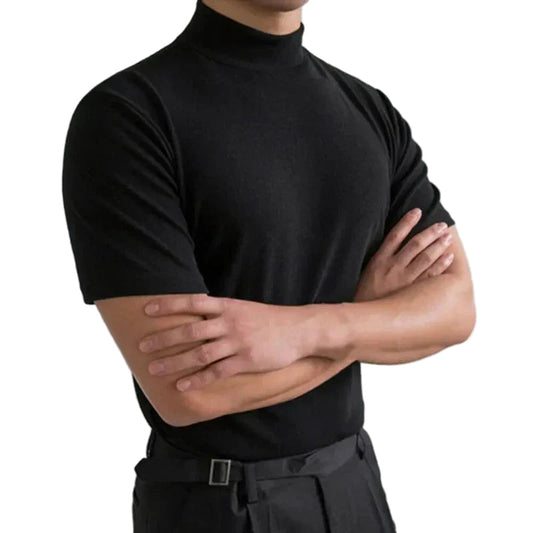 Herre T-shirt med høj krave og casual design til hverdagsbrug 0