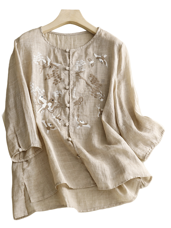 Herre T Shirt Rund Hals Retro Linned 50% Bomuld 50% Linned 0