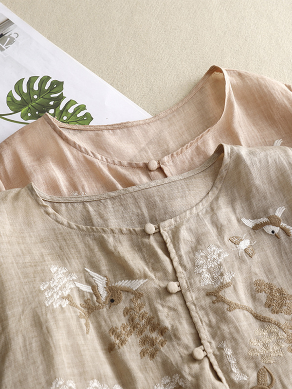 Herre T Shirt Rund Hals Retro Linned 50% Bomuld 50% Linned 1