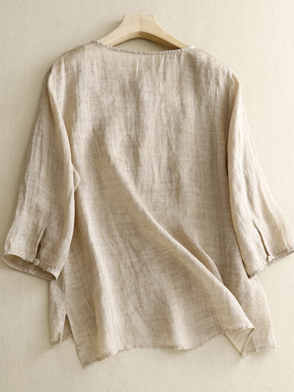 Herre T Shirt Rund Hals Retro Linned 50% Bomuld 50% Linned 2