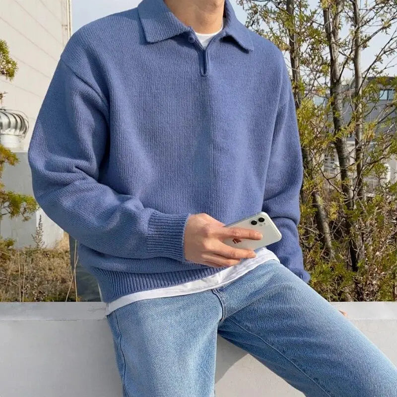 Herre Uldpolo Casual med Knapper 2