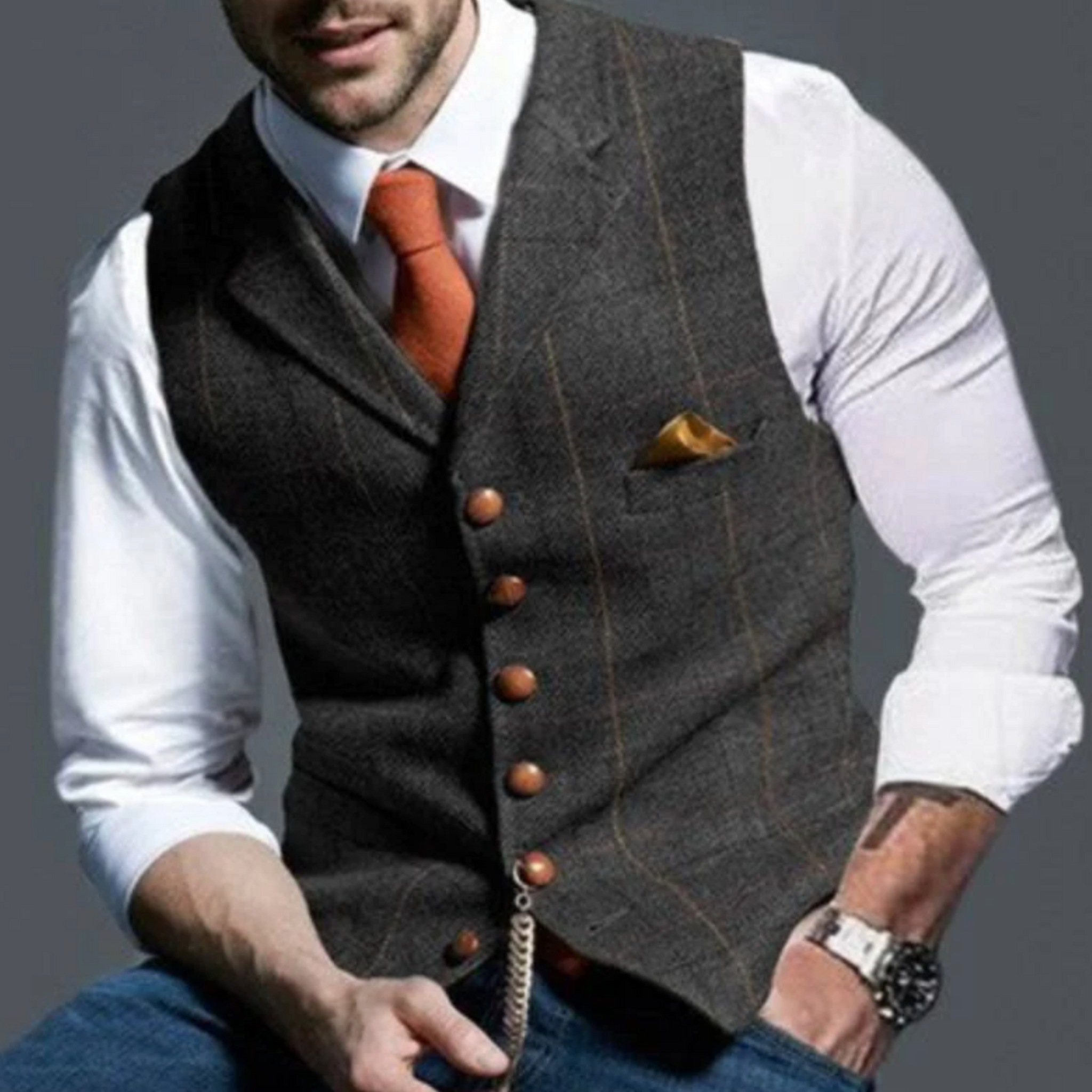 Herre Vest Slim Fit med Knapper og Lommer 3