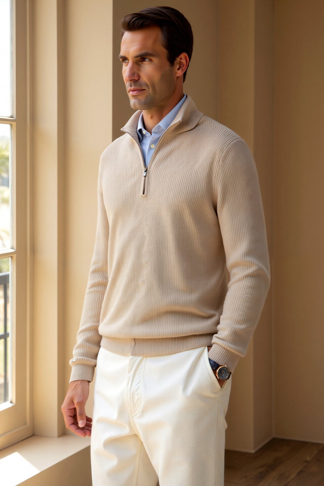 Herre Zip Shirt Klassisk Design 1