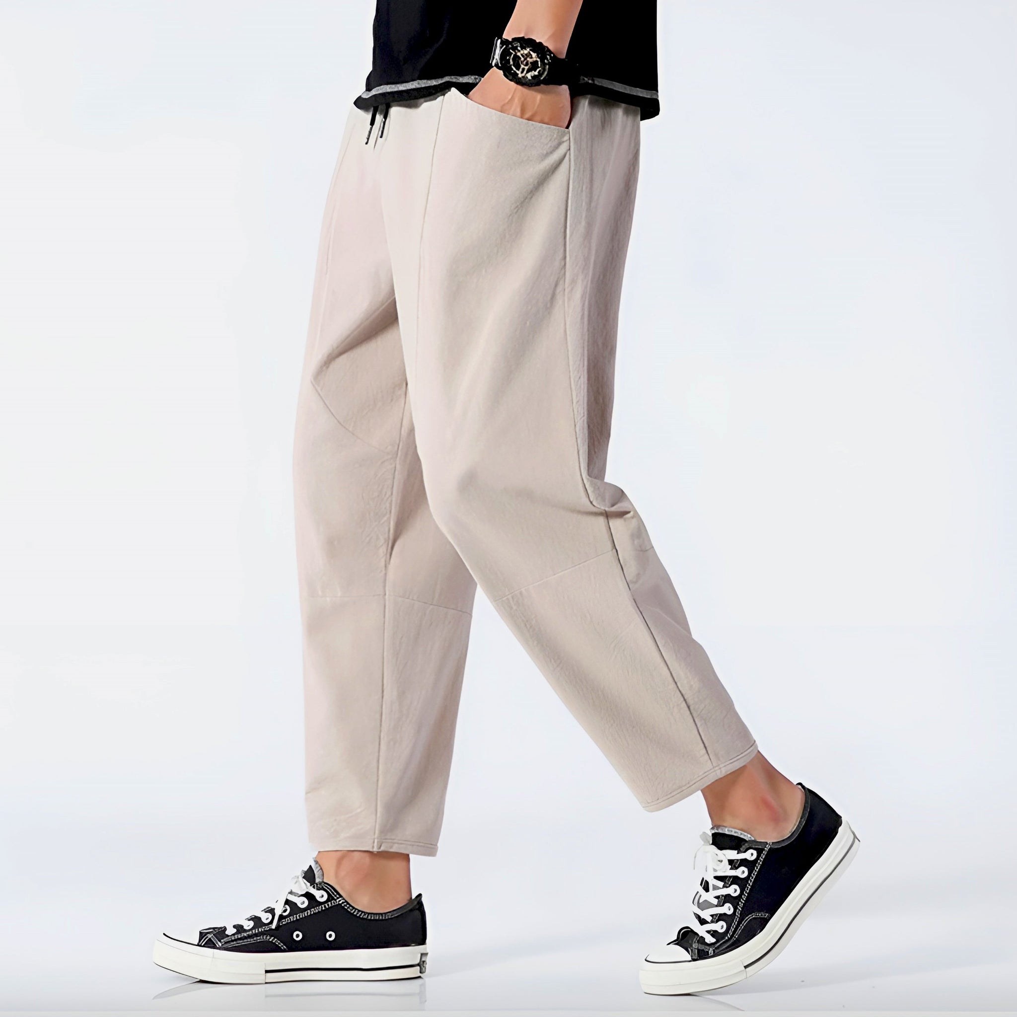 Herrebukser Cropped Casual Stil med Justerbar Snøre 1
