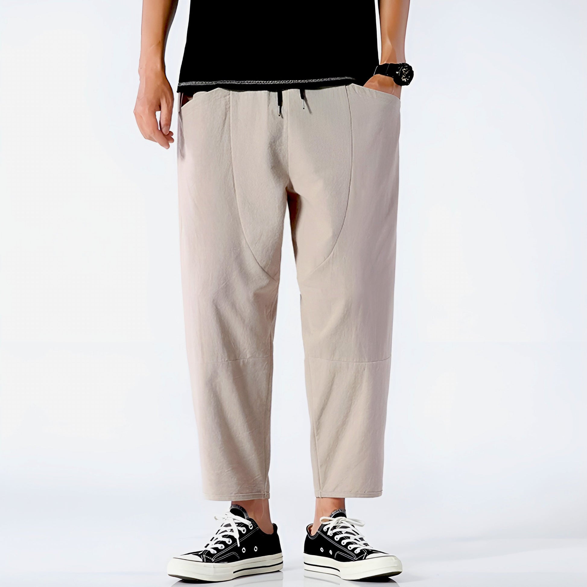 Herrebukser Cropped Casual Stil med Justerbar Snøre 2