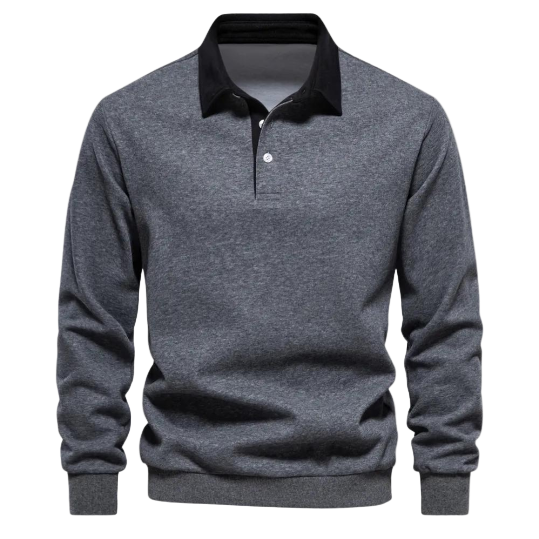 Herren Polo Sweatshirt Retro Style Med Kontrasterende Krave 0